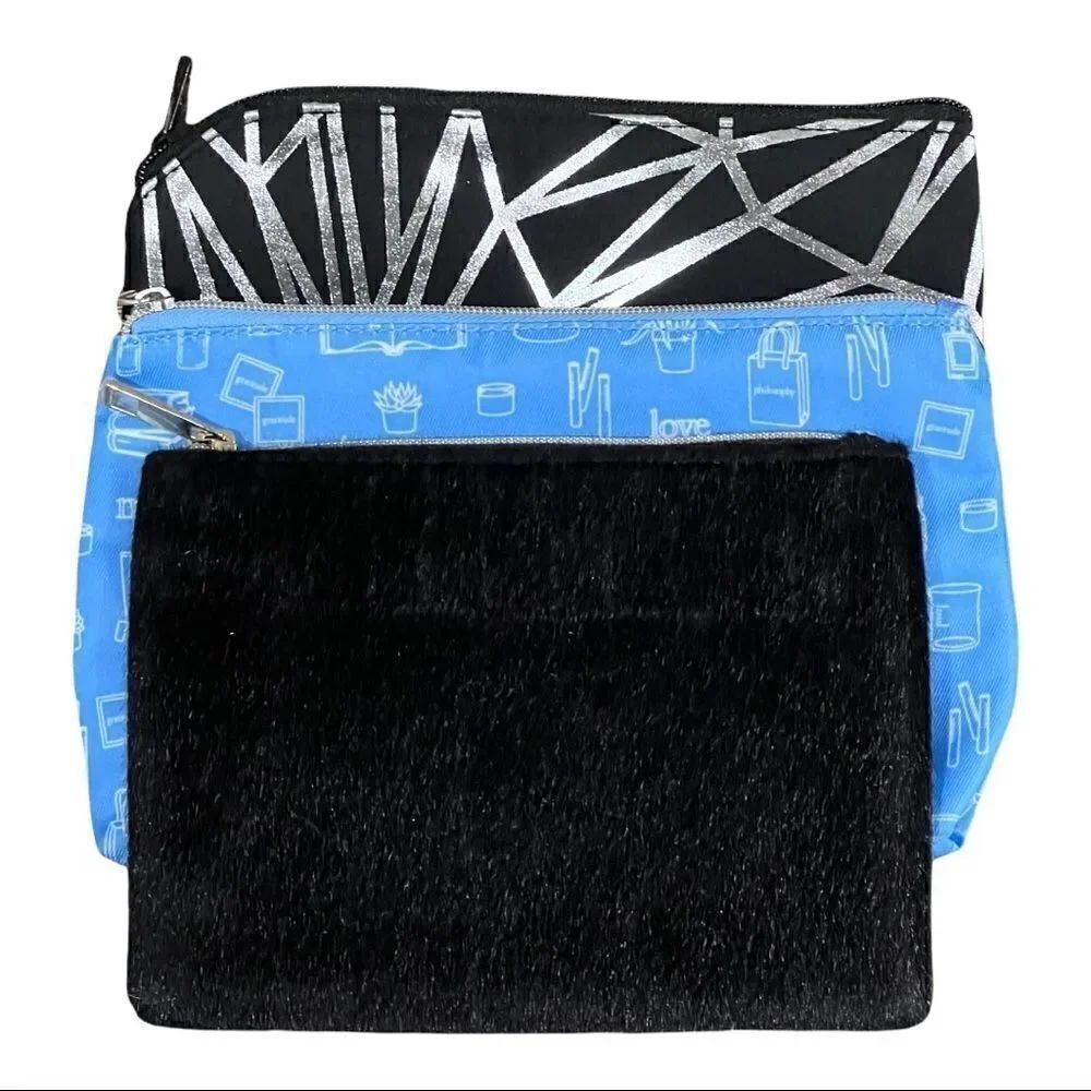 Three Medium Size Makeup Bags/Pouches 
Zipper Closure
